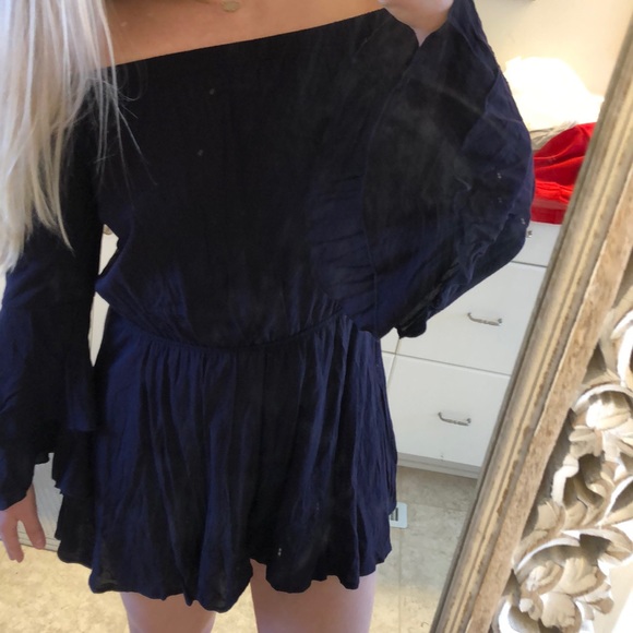 Altar’d State Navy Blue Bell Sleeve Romper - Picture 3 of 7